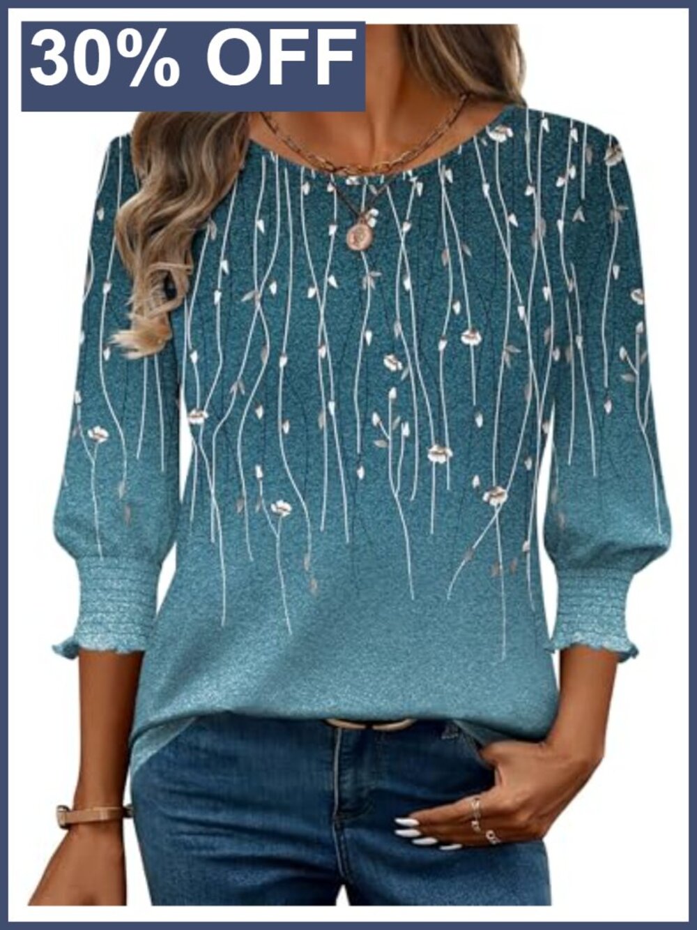 Zeagoo 3/4 Sleeve Pleated Round Neck Tunic Blouse for Women Business Casual
